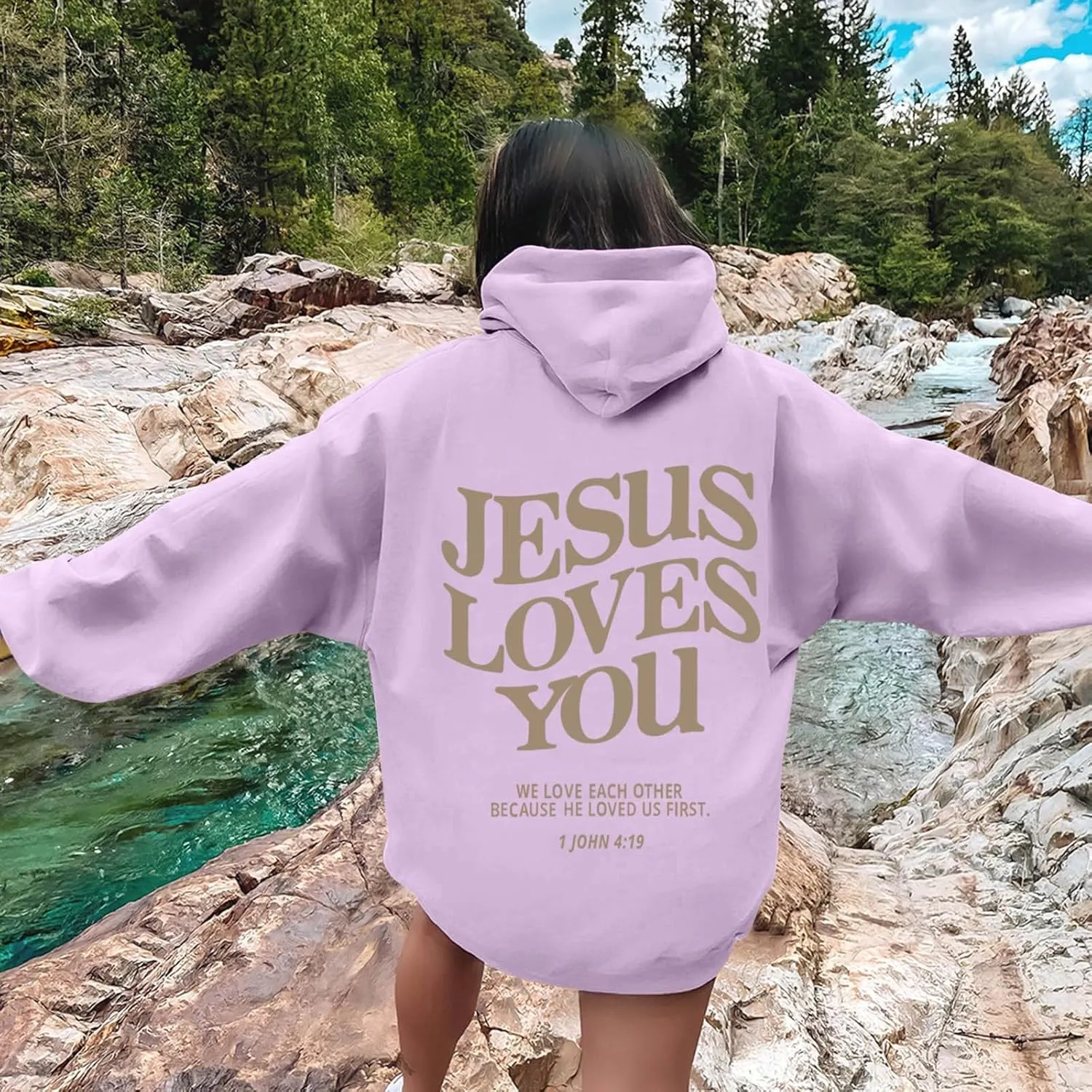 Jesus Loves You Hoodie Long Sleeve Graphic Sweatshirts With Pockets Christian Faith Hoodie Oversized Trendy Pullover