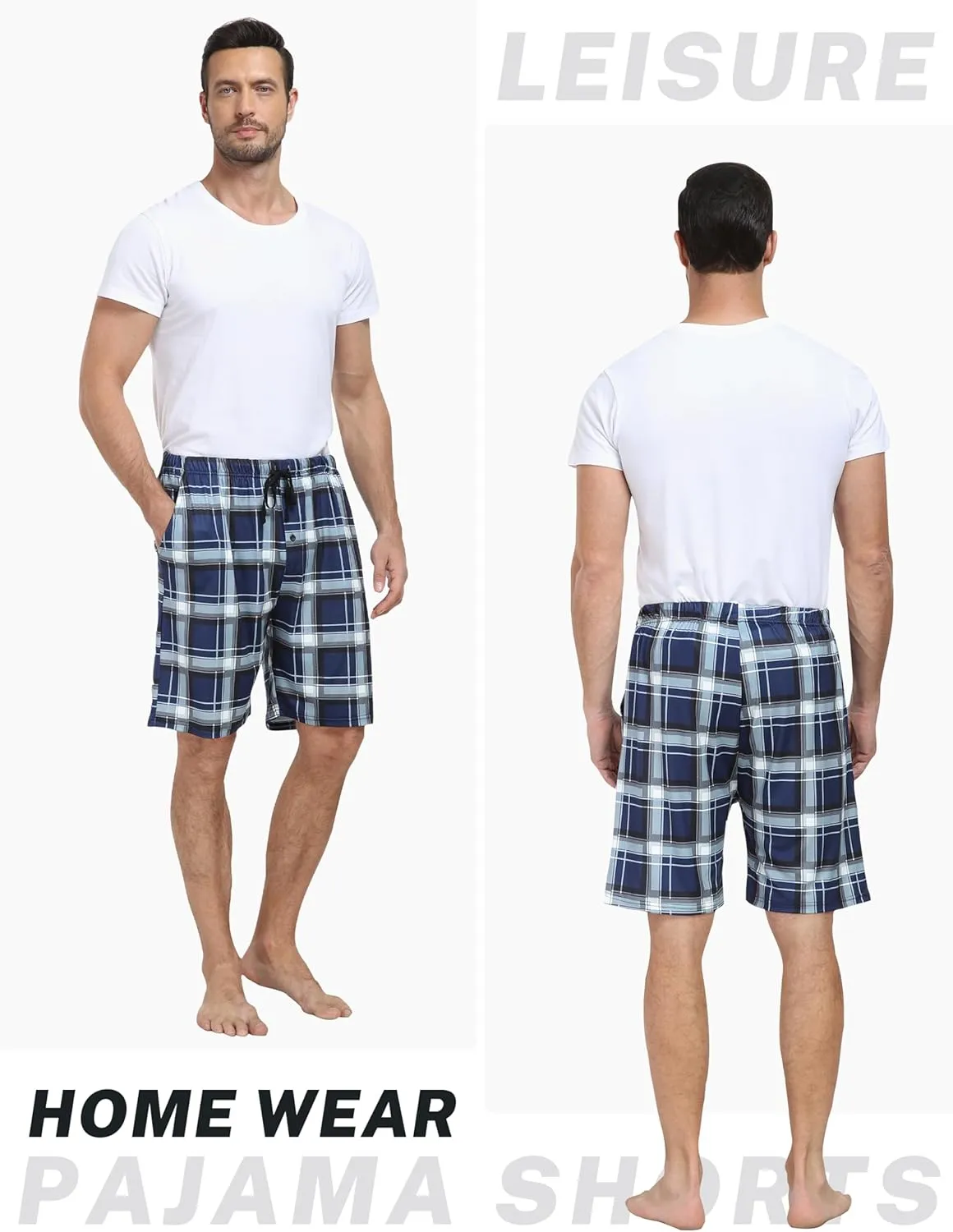 JINSHI Mens Pajama Shorts Soft Comfortable Lightweight Elastic Drawstring Men Lounge Sleep Shorts with Pockets