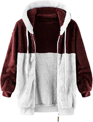 JOFOW Womens Jackets Parka Plaid Block Patchwork Hooded Cotton Quilted Warm Padded Long Loose Coats Winter Plus Size XXXL
