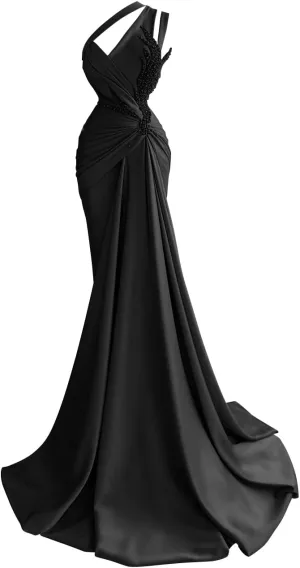 Jorshiman Women's Beige Mermaid One Shoulder Formal Dress, Floor Length, One Size