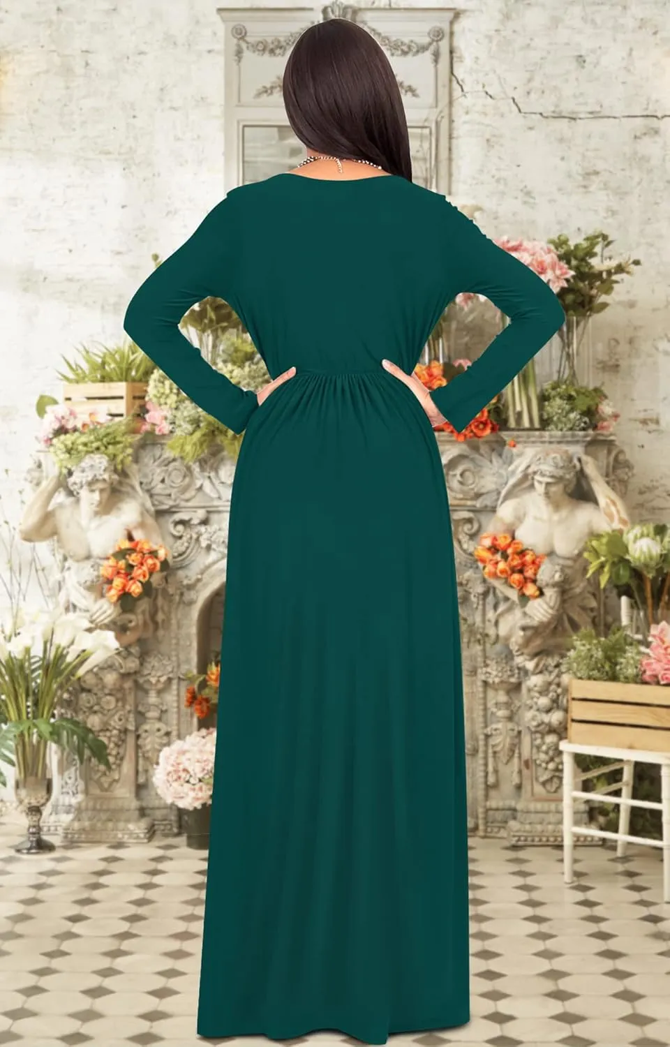 KOH KOH Womens Long Sleeve Empire Cocktail Elegant Evening Versatile Maxi Dress