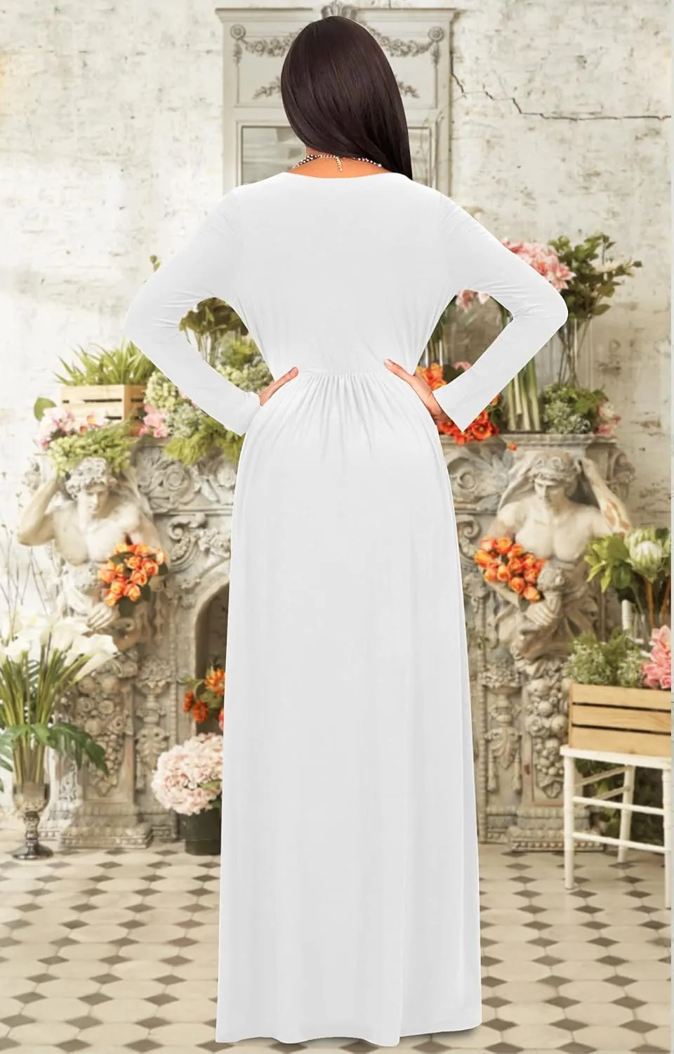 KOH KOH Womens Long Sleeve Empire Cocktail Elegant Evening Versatile Maxi Dress