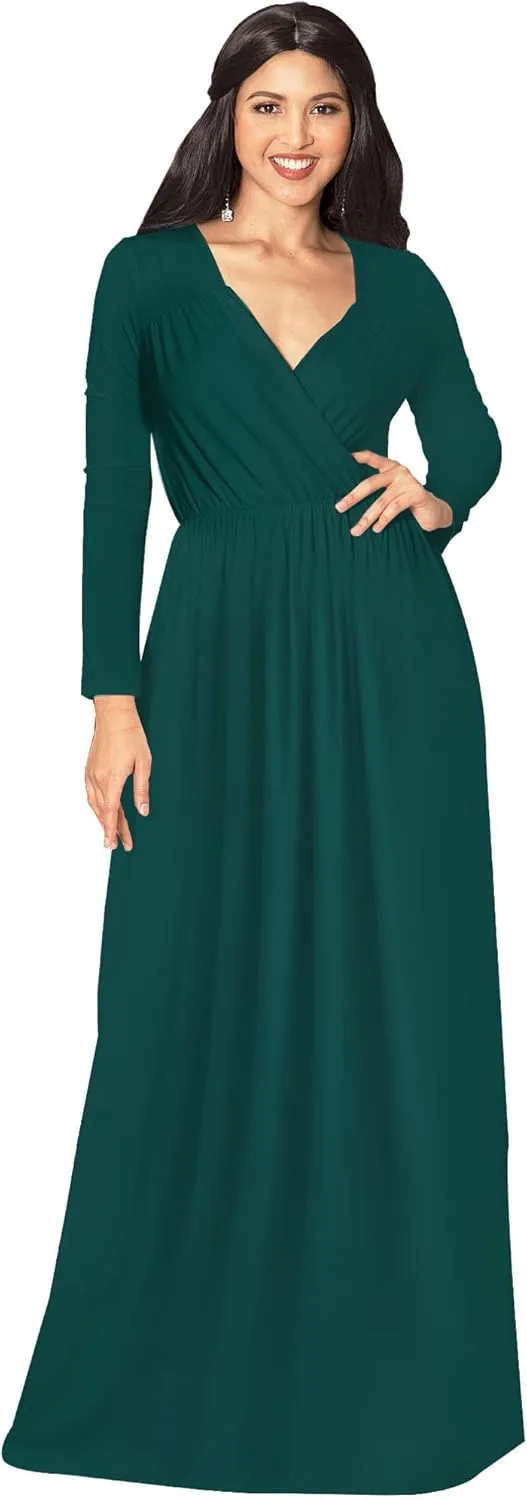 KOH KOH Womens Long Sleeve Empire Cocktail Elegant Evening Versatile Maxi Dress