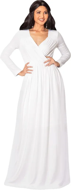 KOH KOH Womens Long Sleeve Empire Cocktail Elegant Evening Versatile Maxi Dress