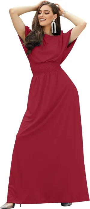 KOH KOH Womens Split Sleeves Smocked Elegant Cocktail Long Maxi Dress