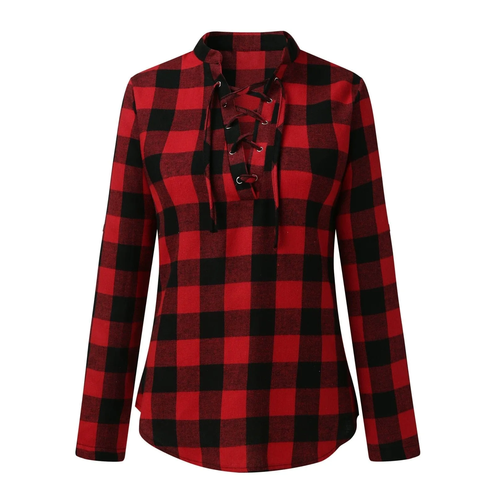 Ladies Long Sleeve Plaid  Blouse Casual Summer Tops