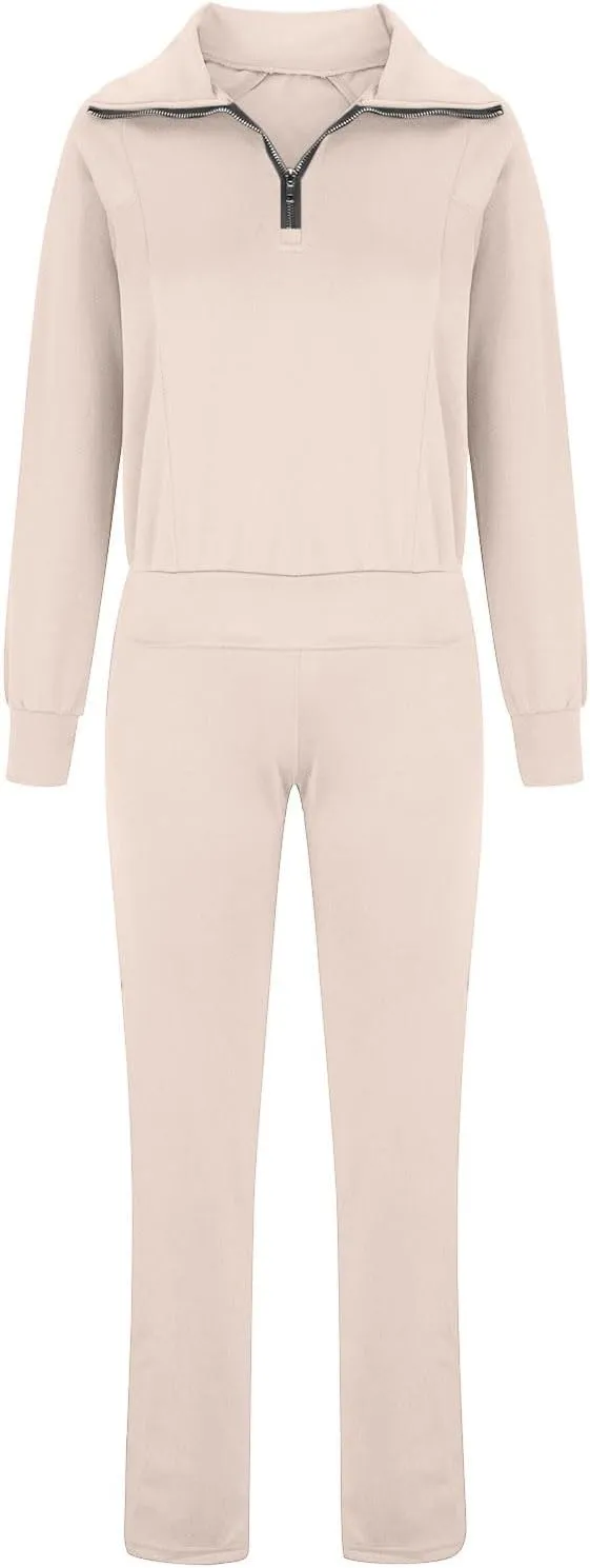 Lastesso Two Piece Loungewear Sets for Women 1/4 Zip Neck Loose Long Sleeve Sweatshirts Wid Leg Pants Trendy Sweatsuits Sets