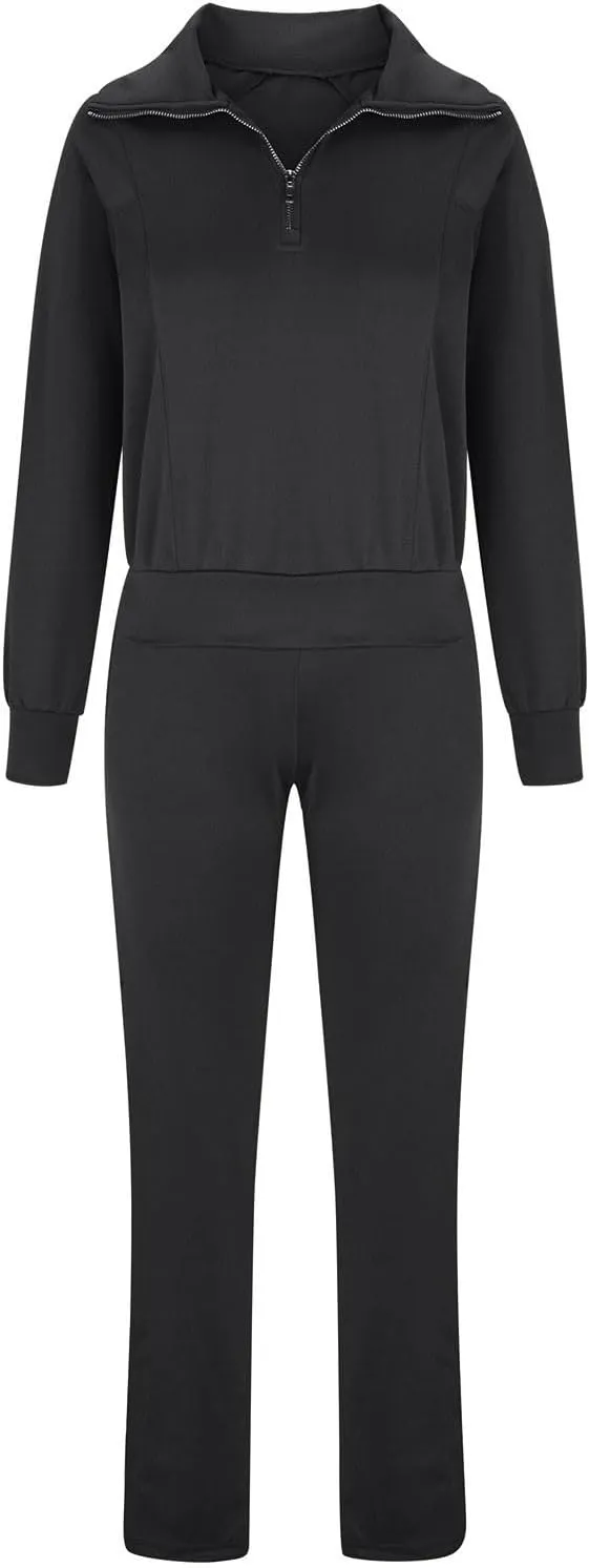 Lastesso Two Piece Loungewear Sets for Women 1/4 Zip Neck Loose Long Sleeve Sweatshirts Wid Leg Pants Trendy Sweatsuits Sets