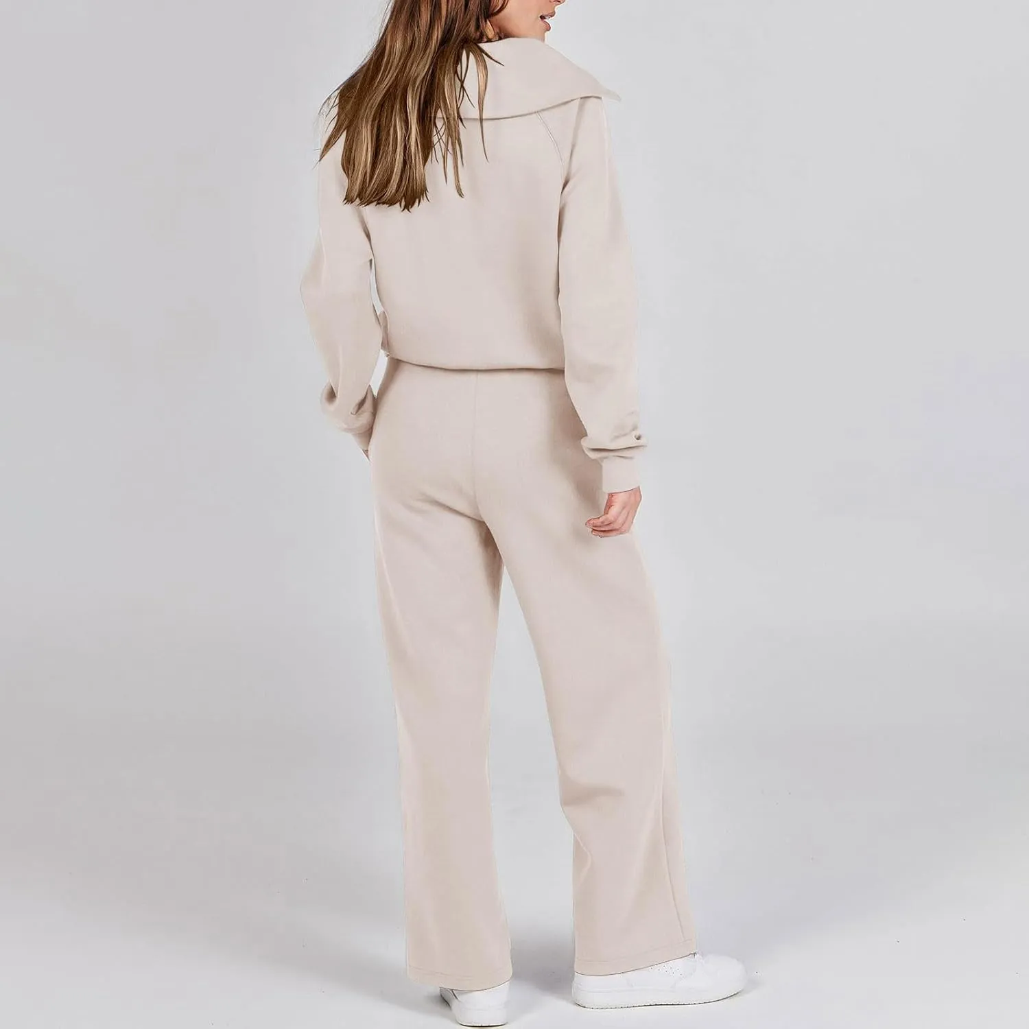 Lastesso Two Piece Loungewear Sets for Women 1/4 Zip Neck Loose Long Sleeve Sweatshirts Wid Leg Pants Trendy Sweatsuits Sets