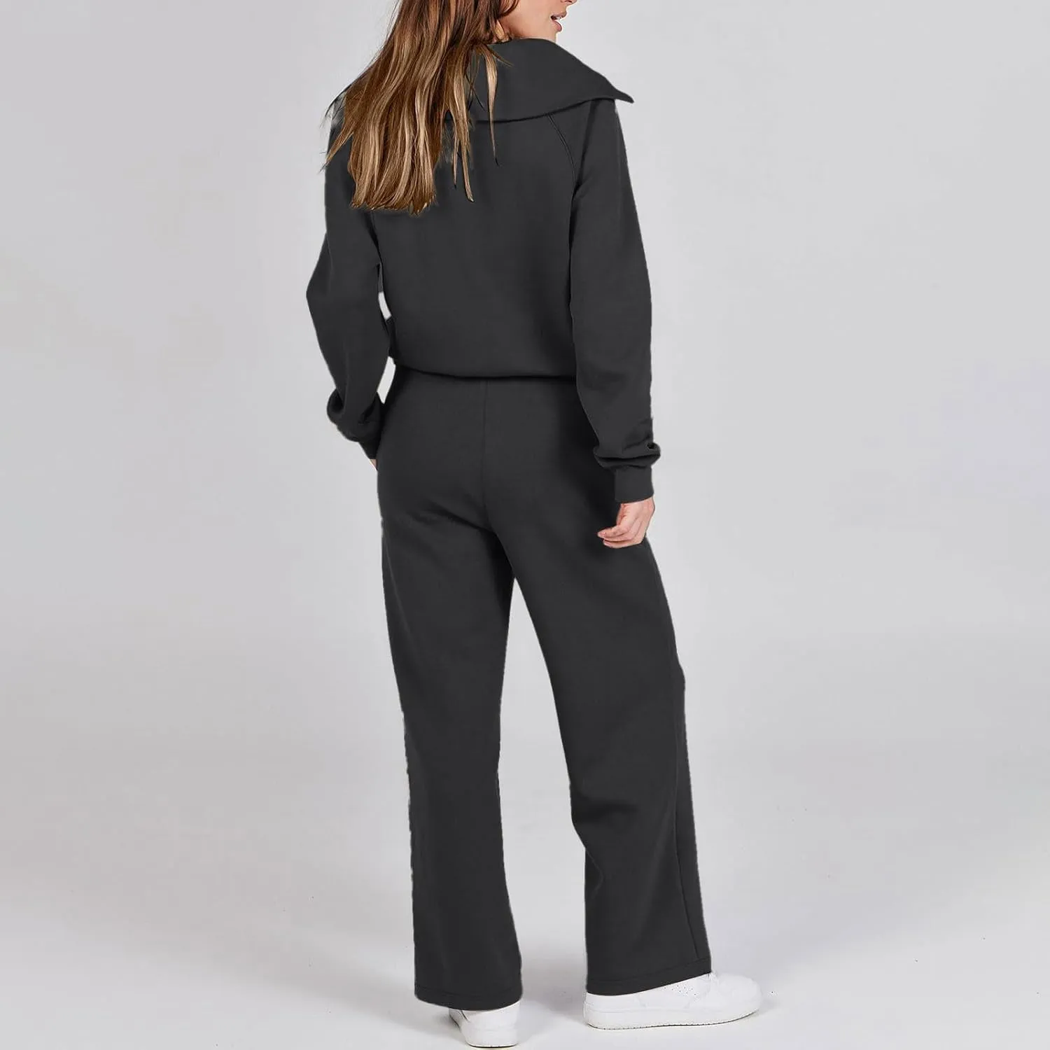 Lastesso Two Piece Loungewear Sets for Women 1/4 Zip Neck Loose Long Sleeve Sweatshirts Wid Leg Pants Trendy Sweatsuits Sets