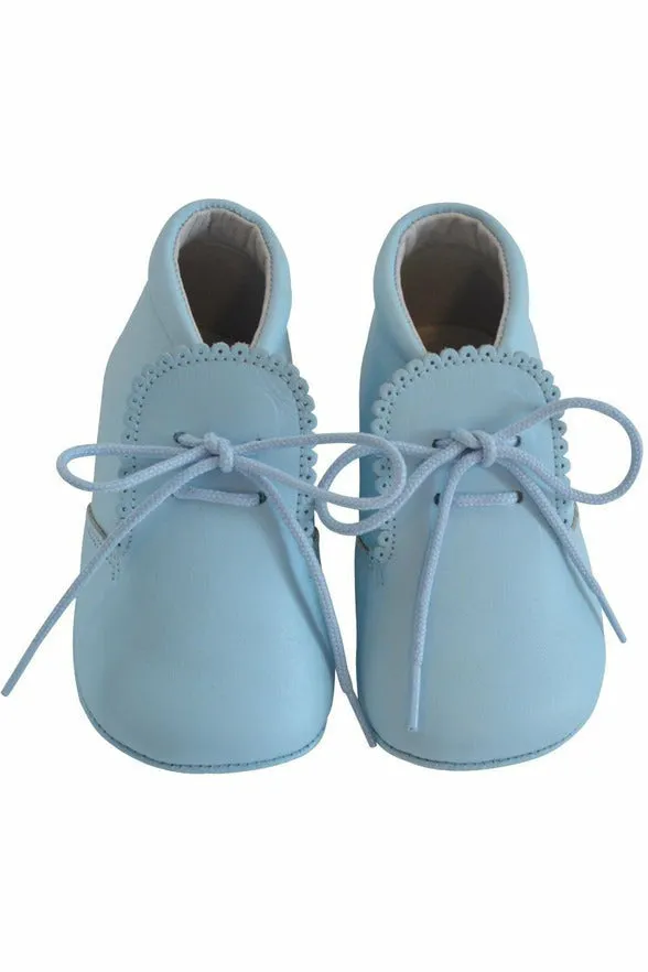 Leather Soft Sole Baby Boy Shoes w/ Laces - Blue Leather