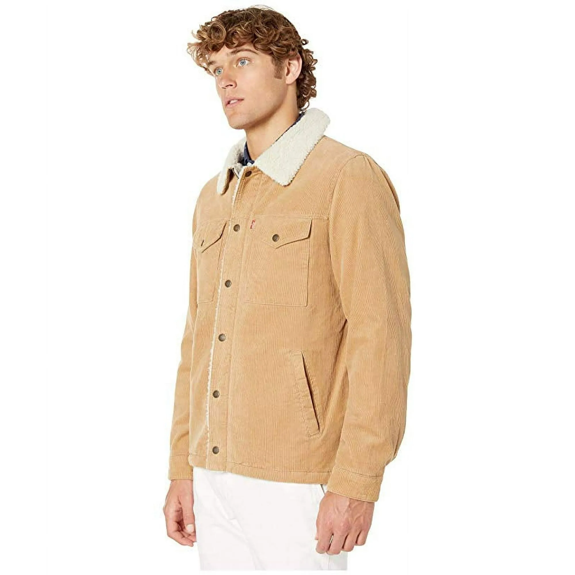 Levi Strauss & Co. Mens Corduroy Sherpa Lined Trucker Jacket Light Brown Size M