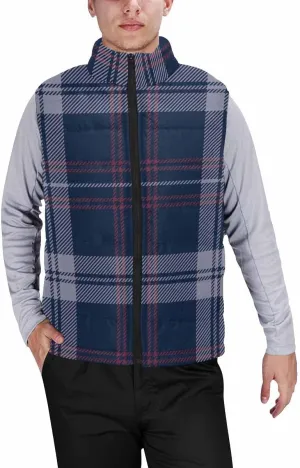 Lightweight Vest Men Gingham Check Pattern Padded Cotton Puffer Vest Winter Sleeveless Jacket Coat Thick Warm Vest