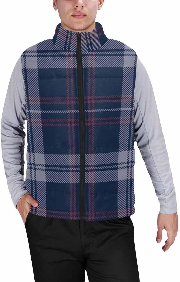 Lightweight Vest Men Gingham Check Pattern Padded Cotton Puffer Vest Winter Sleeveless Jacket Coat Thick Warm Vest