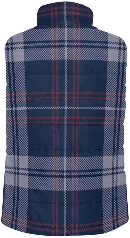 Lightweight Vest Men Gingham Check Pattern Padded Cotton Puffer Vest Winter Sleeveless Jacket Coat Thick Warm Vest