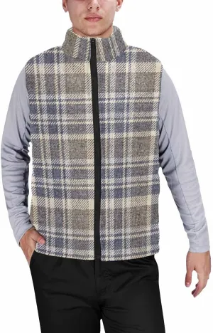 Lightweight Vest Men Gingham Check Pattern Padded Cotton Puffer Vest Winter Sleeveless Jacket Coat Thick Warm Vest