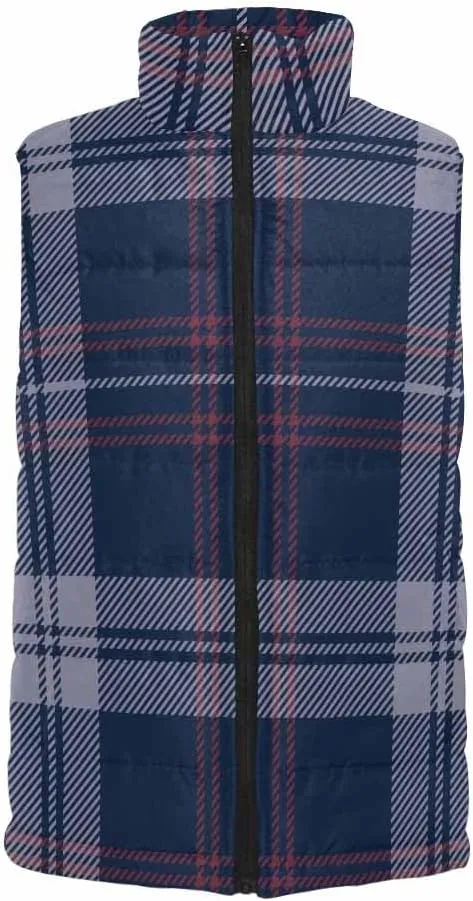 Lightweight Vest Men Gingham Check Pattern Padded Cotton Puffer Vest Winter Sleeveless Jacket Coat Thick Warm Vest