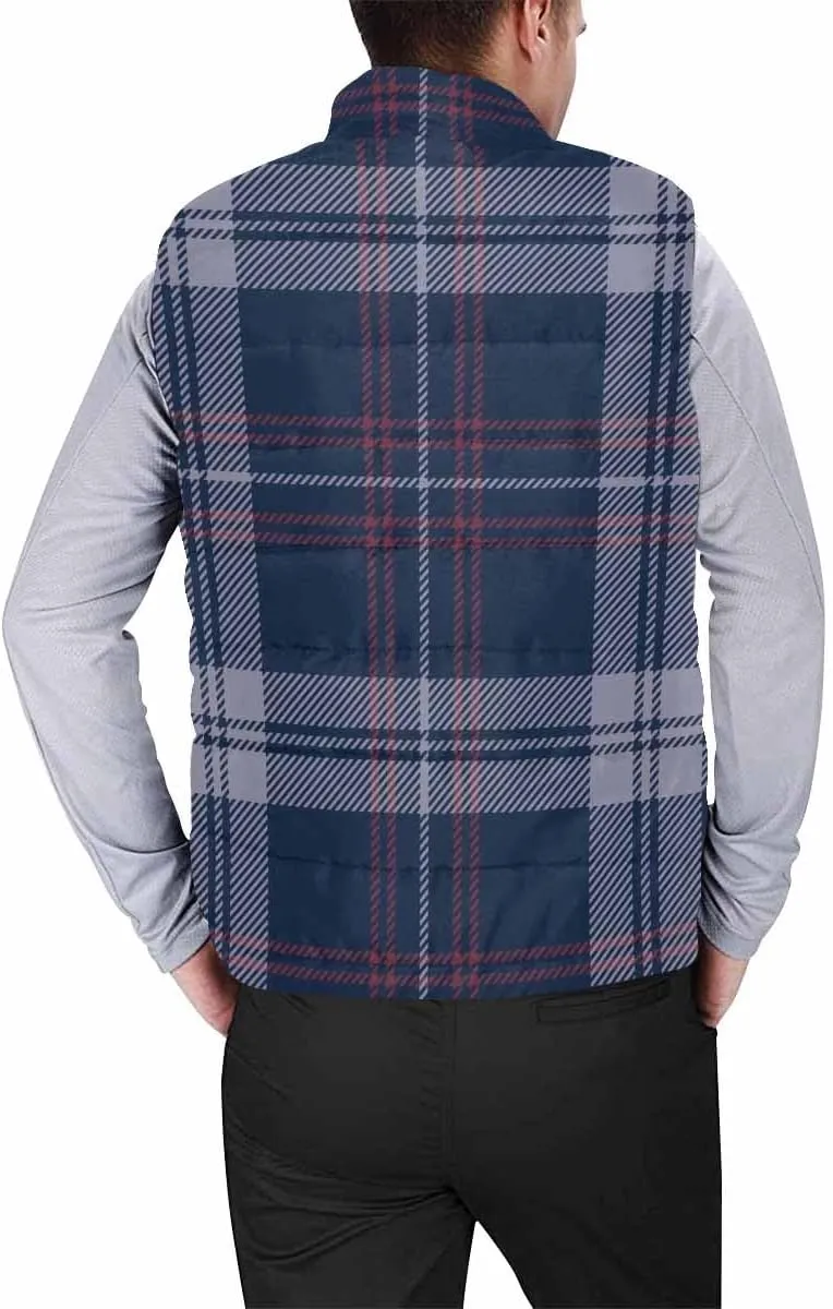 Lightweight Vest Men Gingham Check Pattern Padded Cotton Puffer Vest Winter Sleeveless Jacket Coat Thick Warm Vest
