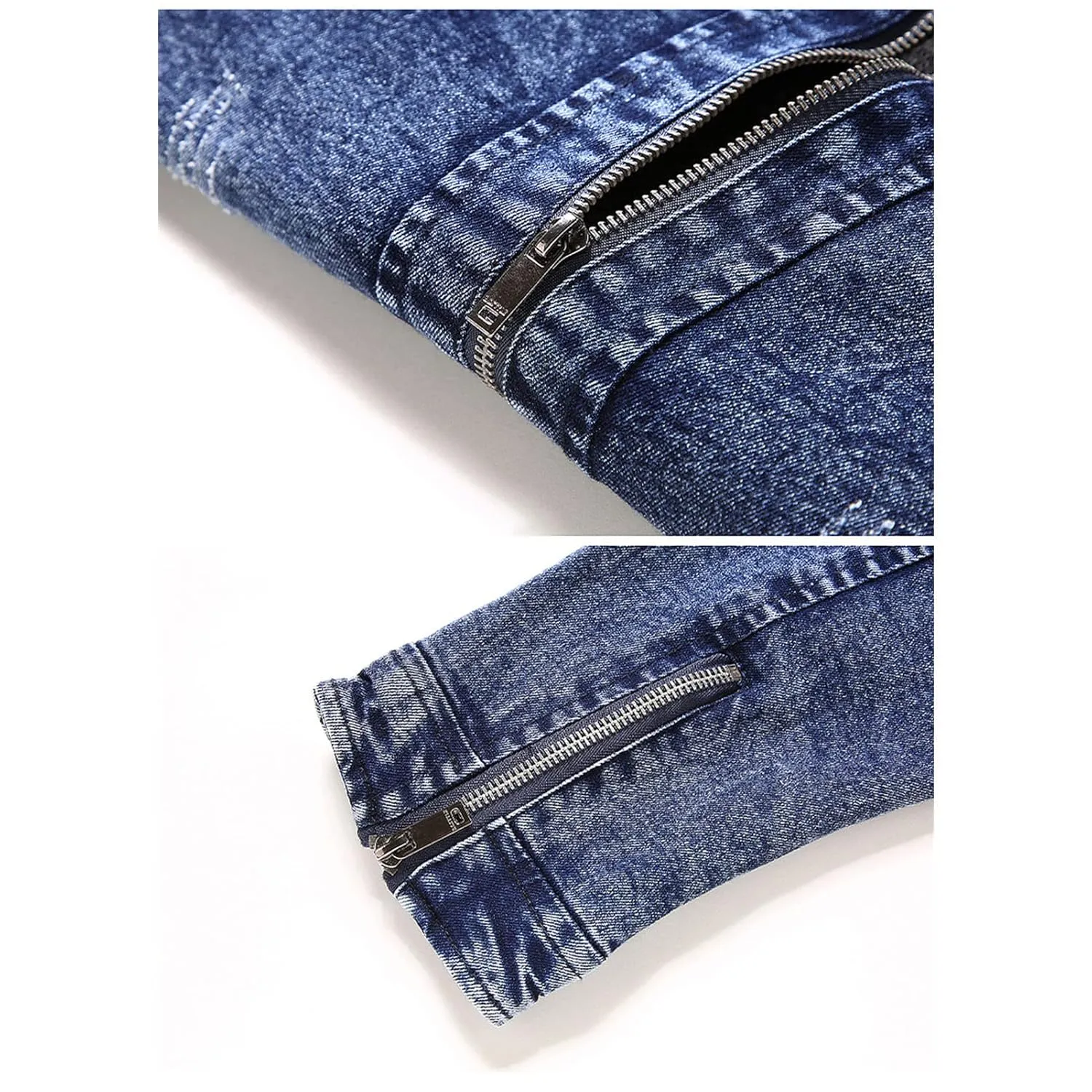 Maiyifu-GJ Men's Fleece Lined Denim Jacket Winter Stand Collar Distressed Jean Jacket Slim Fit Zipper Warm Moto Trucker Coat (Blue,XX-Large)