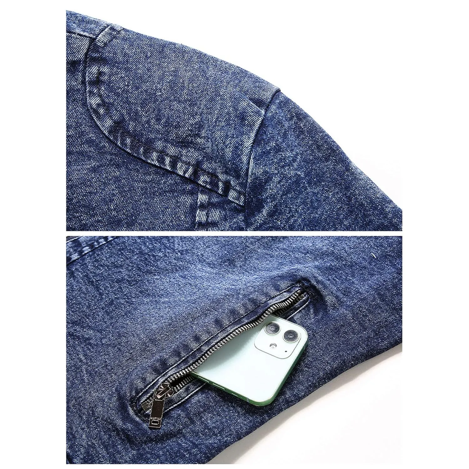Maiyifu-GJ Men's Fleece Lined Denim Jacket Winter Stand Collar Distressed Jean Jacket Slim Fit Zipper Warm Moto Trucker Coat (Blue,XX-Large)