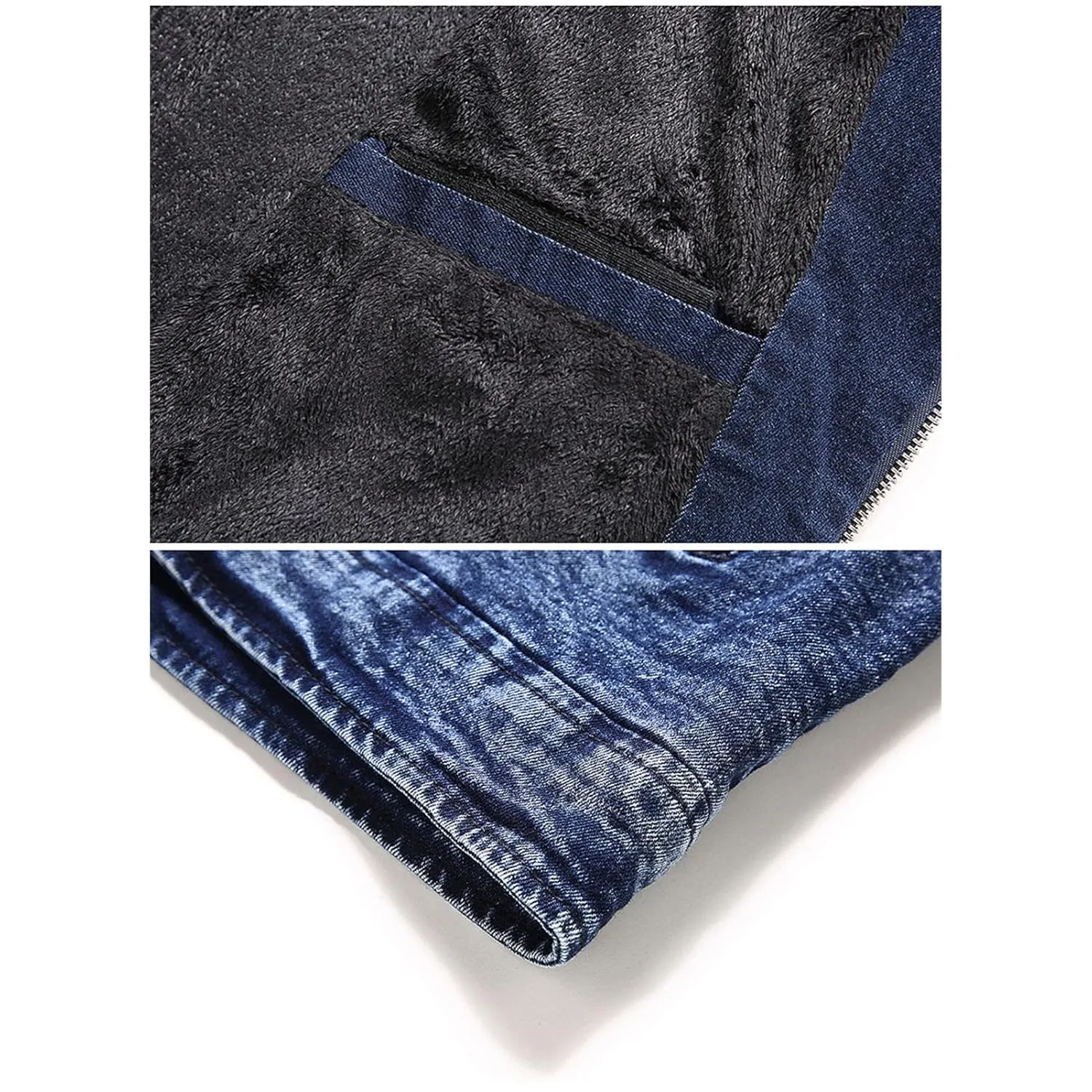 Maiyifu-GJ Men's Fleece Lined Denim Jacket Winter Stand Collar Distressed Jean Jacket Slim Fit Zipper Warm Moto Trucker Coat (Blue,XX-Large)