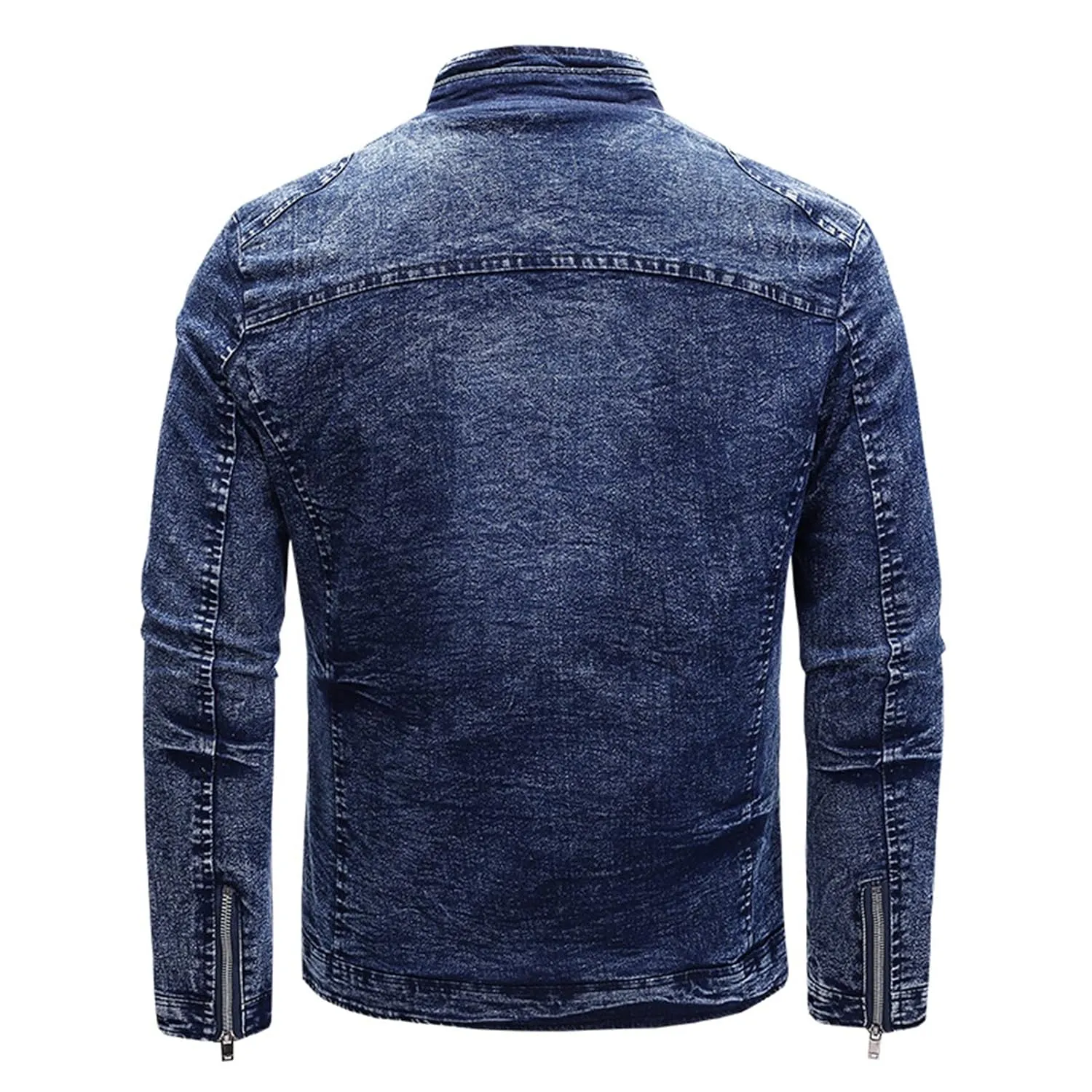 Maiyifu-GJ Men's Fleece Lined Denim Jacket Winter Stand Collar Distressed Jean Jacket Slim Fit Zipper Warm Moto Trucker Coat (Blue,XX-Large)