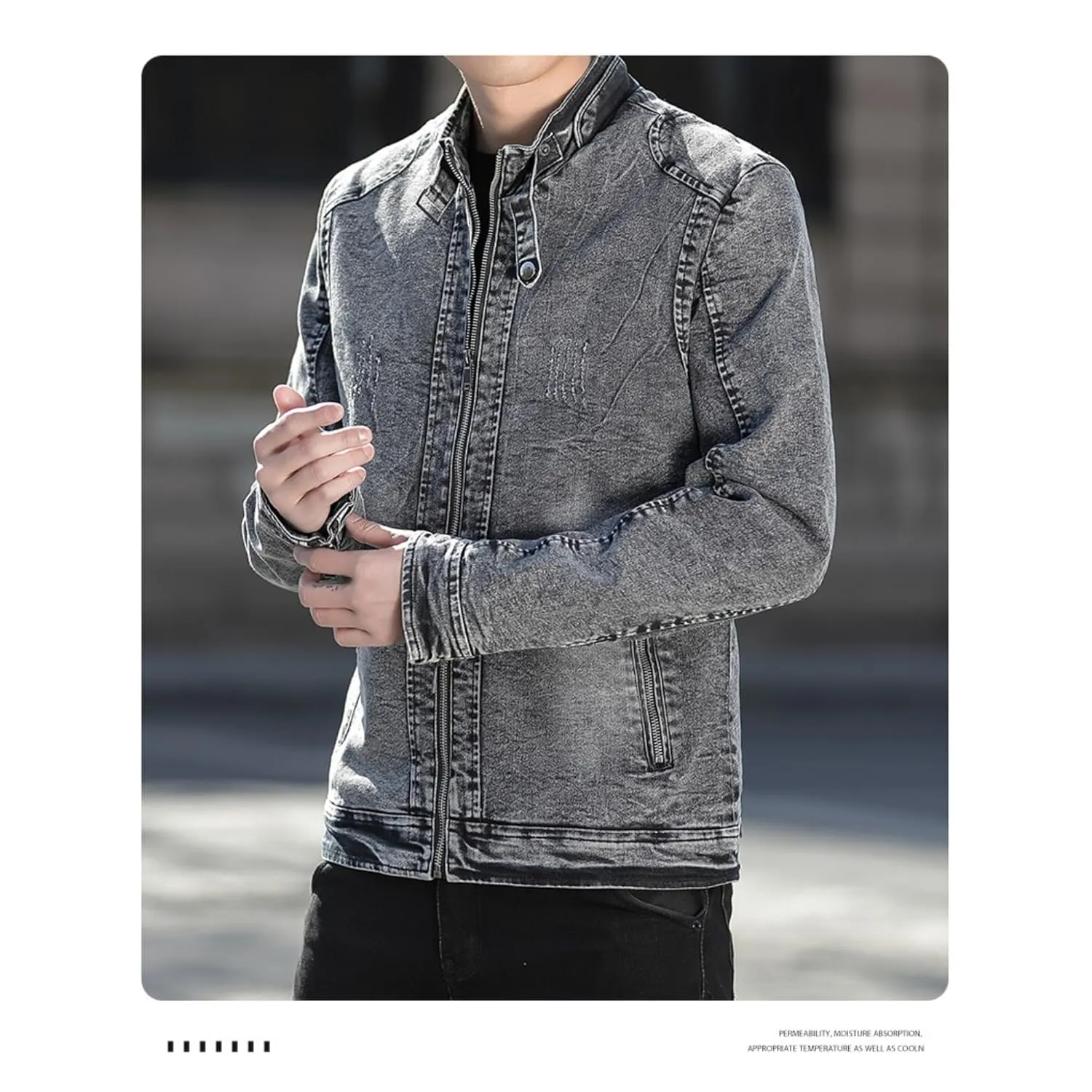 Maiyifu-GJ Men's Winter Stand Collar Distressed Jean Jacket Fleece Lined Denim Jacket Slim Fit Zipper Warm Moto Trucker Coat (BlackA3,XX-Large)