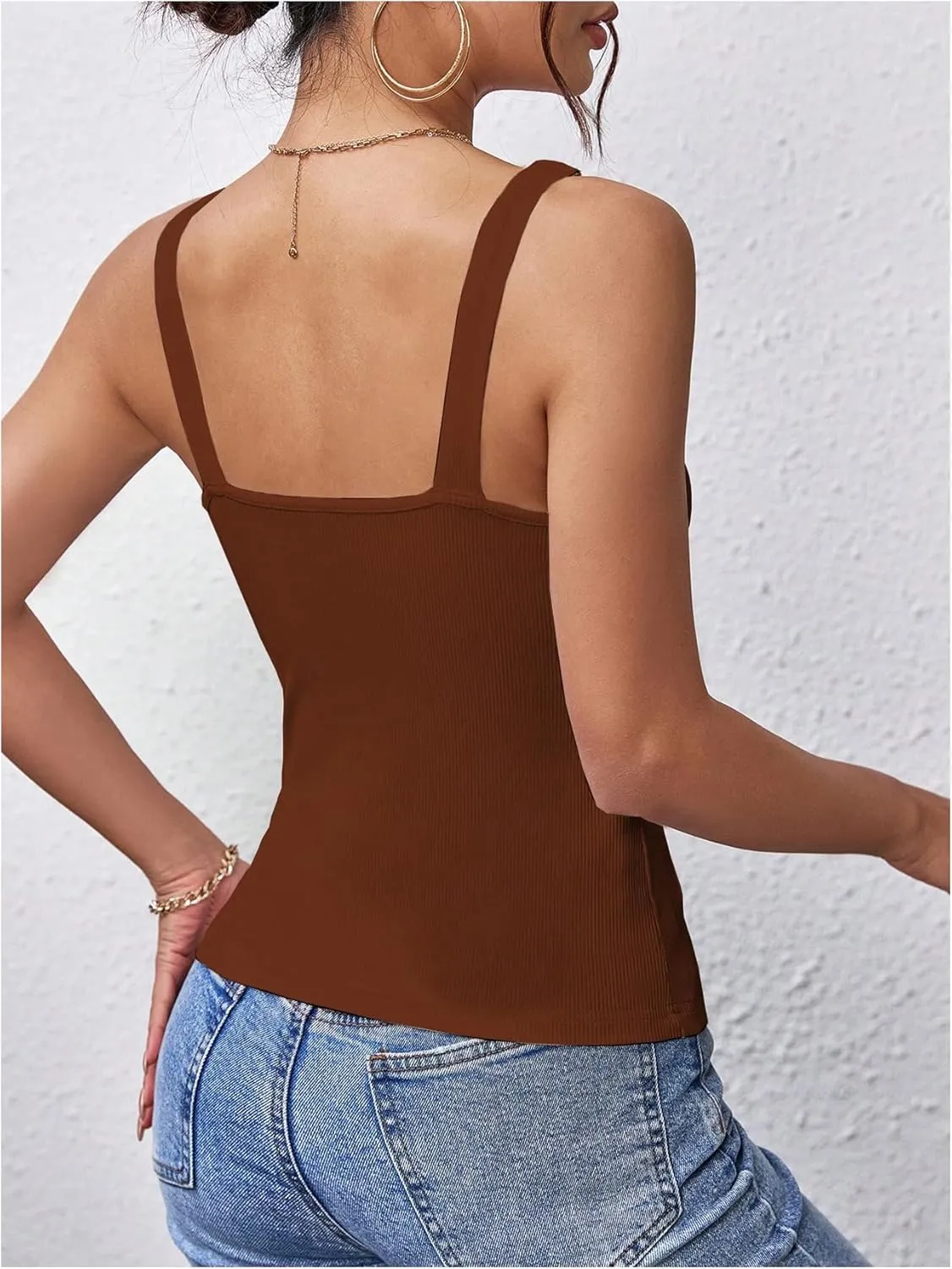 MakeMeChic Women's Casual Solid Spaghetti Strap Sleeveless Camisole Tops Ribbed Knit Tank Top