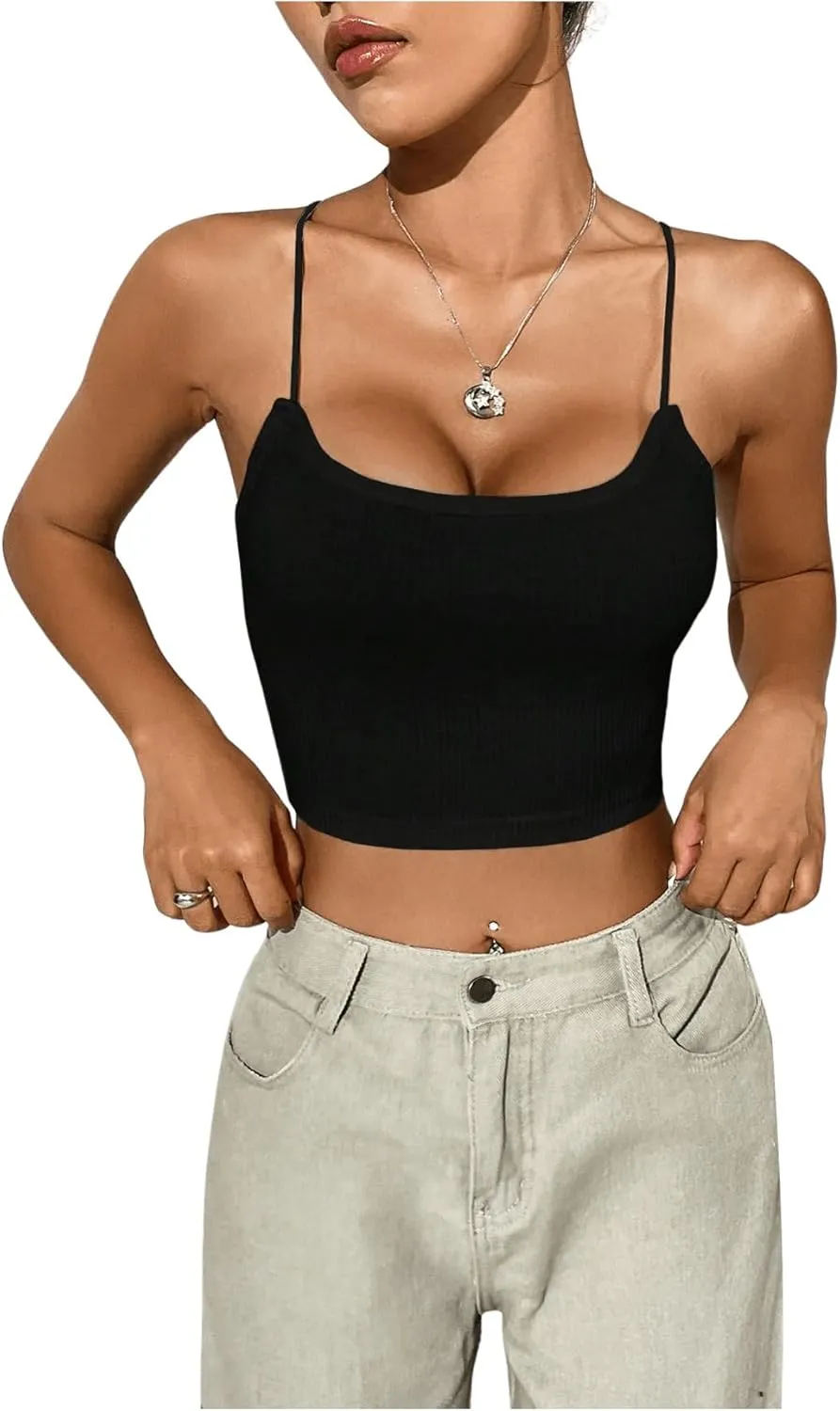 MakeMeChic Women's Criss Cross Backless Crop Tops Spaghetti Strap Cami Top Camisole Vest