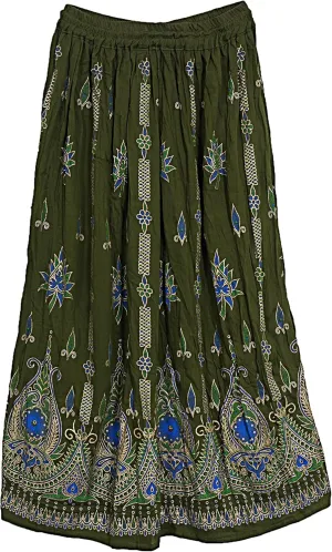 Marubhumi Indian Tie Dye Yoga Trend Women's Sequined Crinkle Broomstick Gypsy Long Skirt