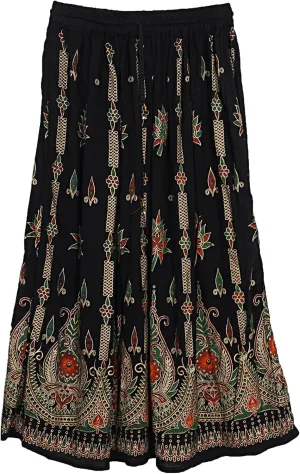 Marubhumi Indian Tie Dye Yoga Trend Women's Sequined Crinkle Broomstick Gypsy Long Skirt