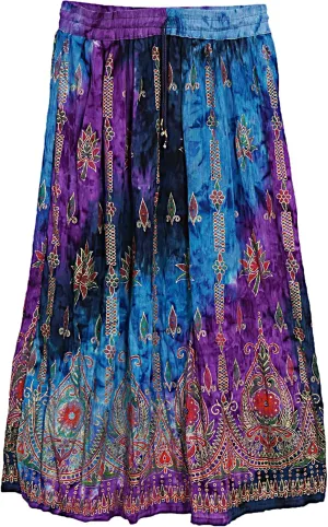 Marubhumi Indian Tie Dye Yoga Trend Women's Sequined Crinkle Broomstick Gypsy Long Skirt