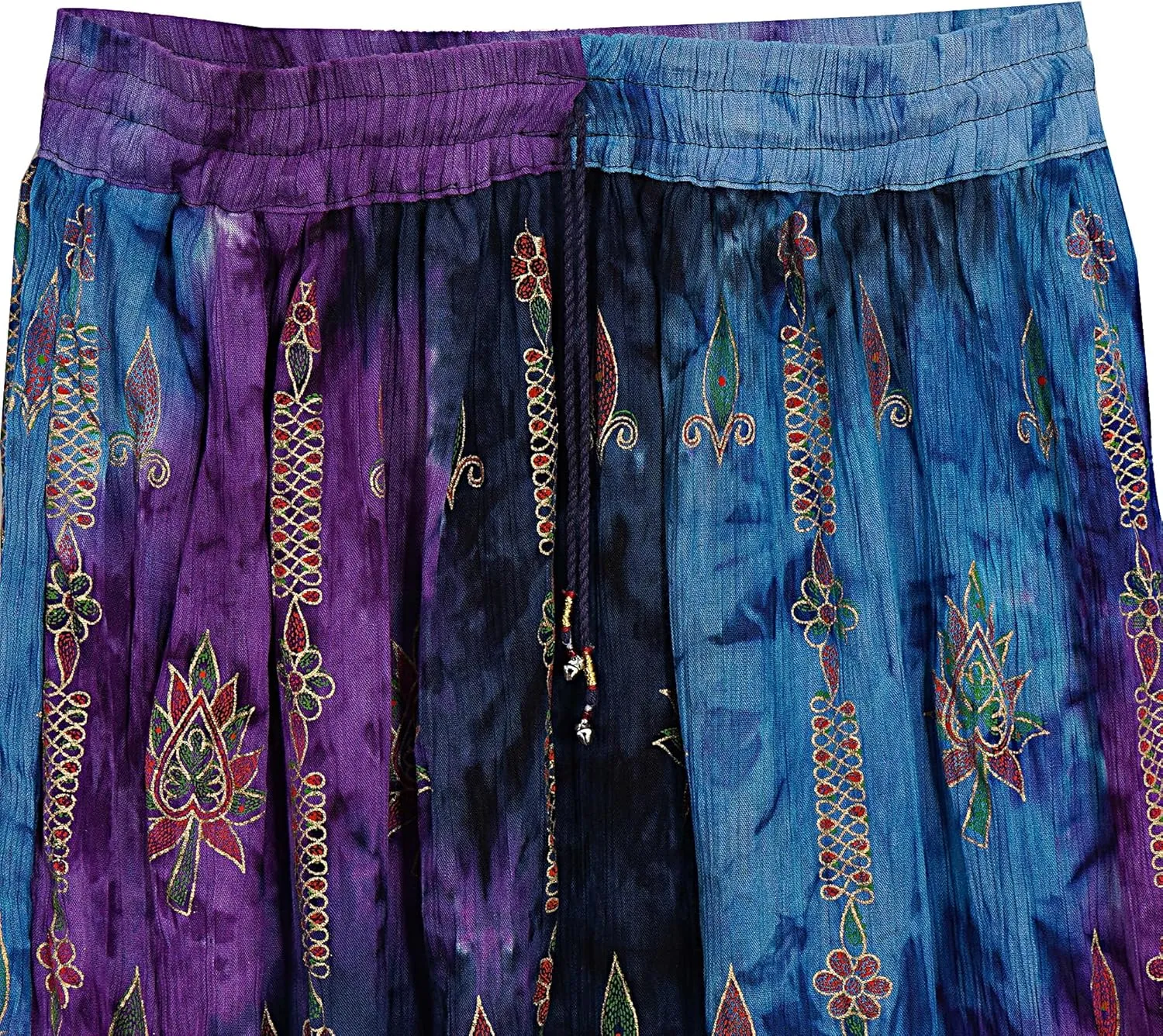 Marubhumi Indian Tie Dye Yoga Trend Women's Sequined Crinkle Broomstick Gypsy Long Skirt
