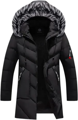 Men Long Hooded Parka Jacket Windproof Thicken Warm Snow Ski Coat Fur Collar Cotton Padded Jacket