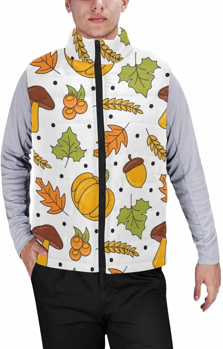 Men Puffer Vest Thanksgiving Maple Leaf MenS Lightweight Warm Outdoor Sleeveless Jacket For Hiking Travel Running