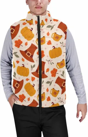 Men Puffer Vest Thanksgiving Maple Leaf MenS Lightweight Warm Outdoor Sleeveless Jacket For Hiking Travel Running