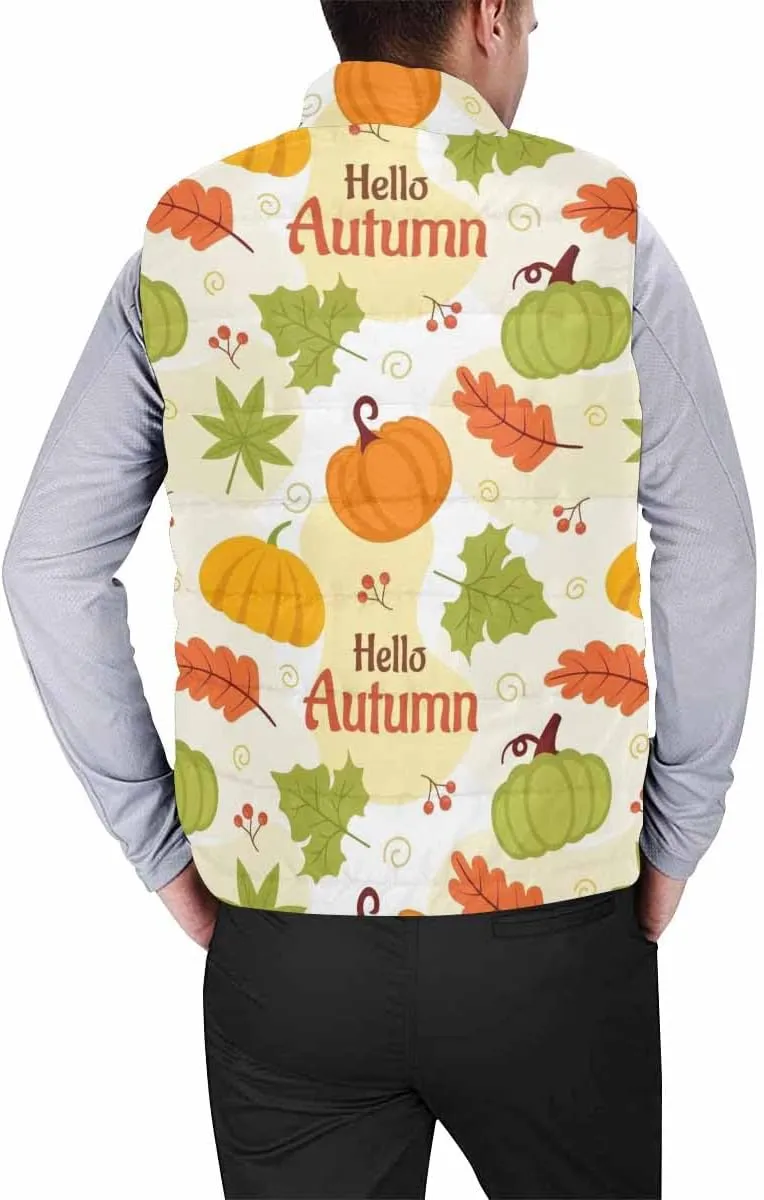 Men Puffer Vest Thanksgiving Maple Leaf MenS Lightweight Warm Outdoor Sleeveless Jacket For Hiking Travel Running