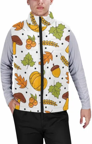 Men Puffer Vest Thanksgiving Maple Leaf MenS Lightweight Warm Outdoor Sleeveless Jacket For Hiking Travel Running