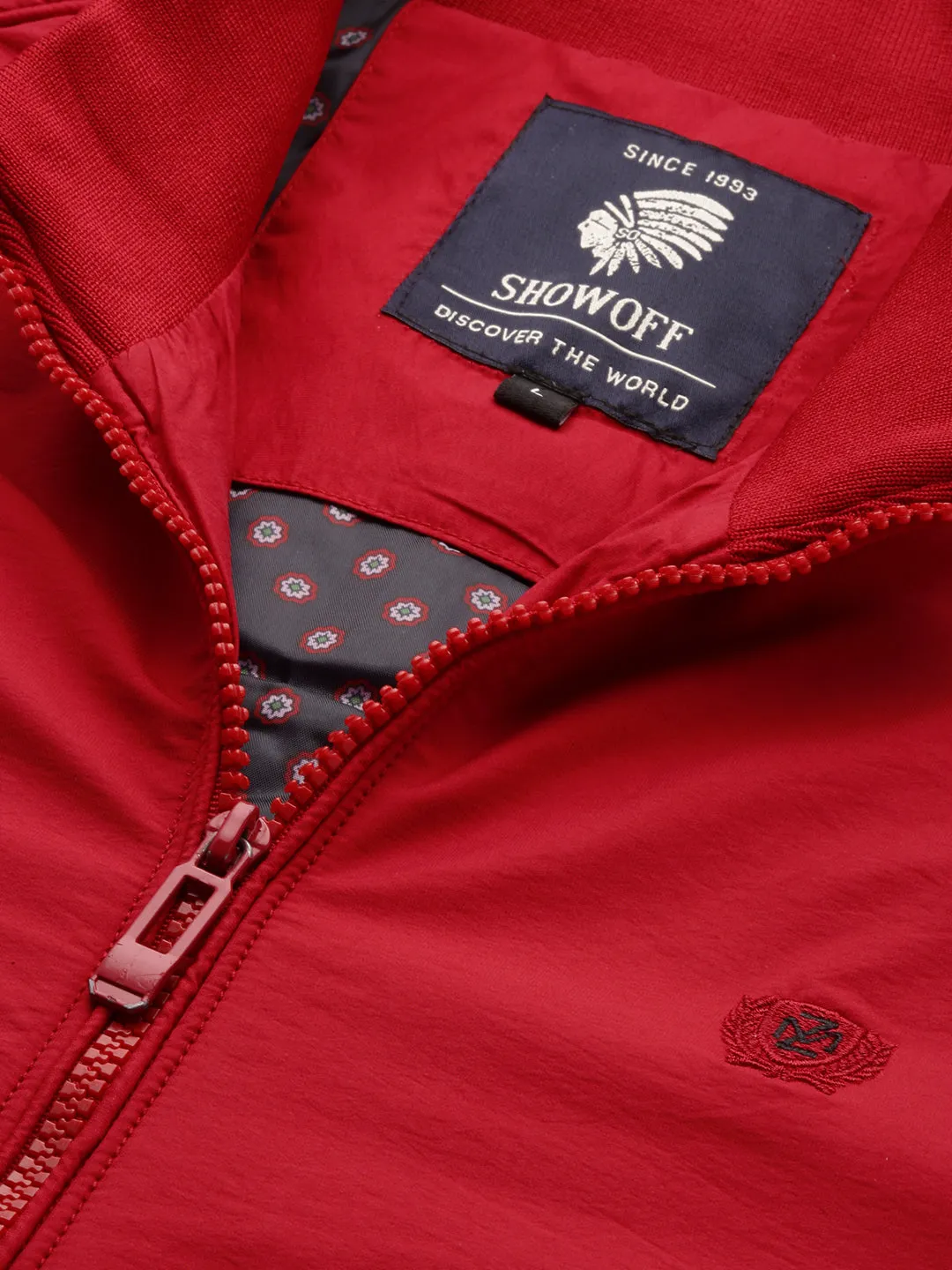 Men Red Mock Collar Bomber Jacket