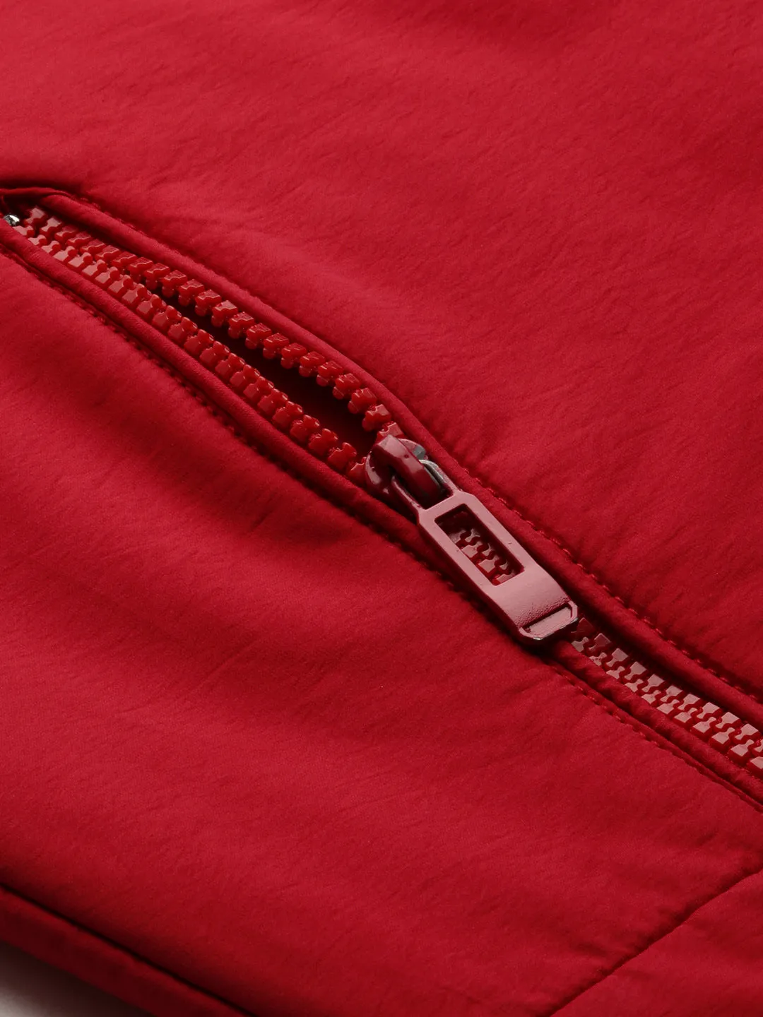 Men Red Mock Collar Bomber Jacket