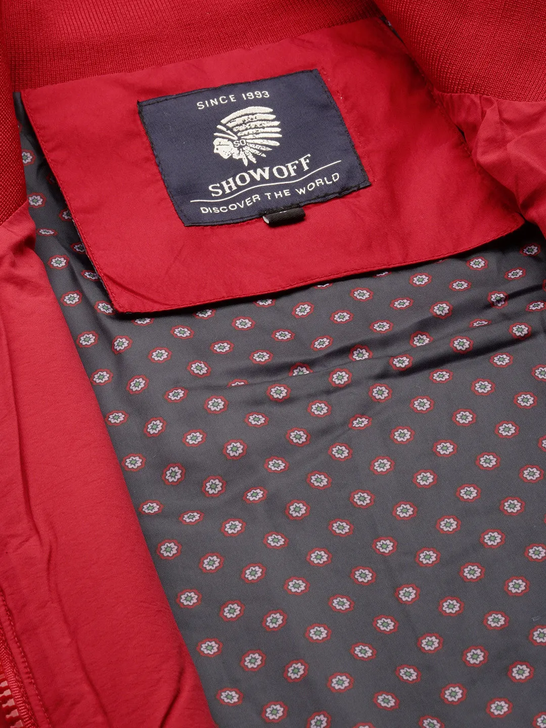 Men Red Mock Collar Bomber Jacket