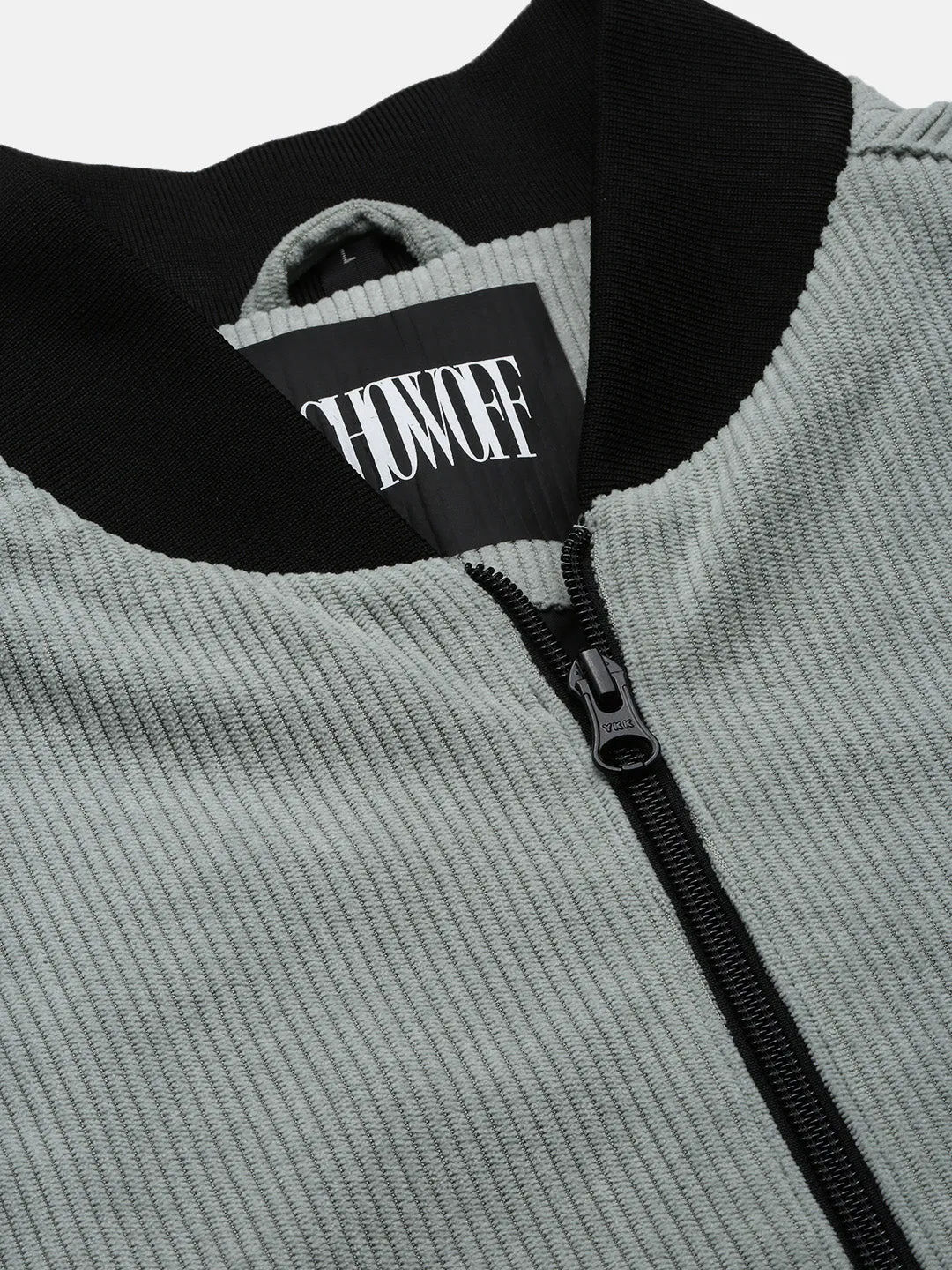 Men Sea Green Mandarin Collar Bomber Jacket