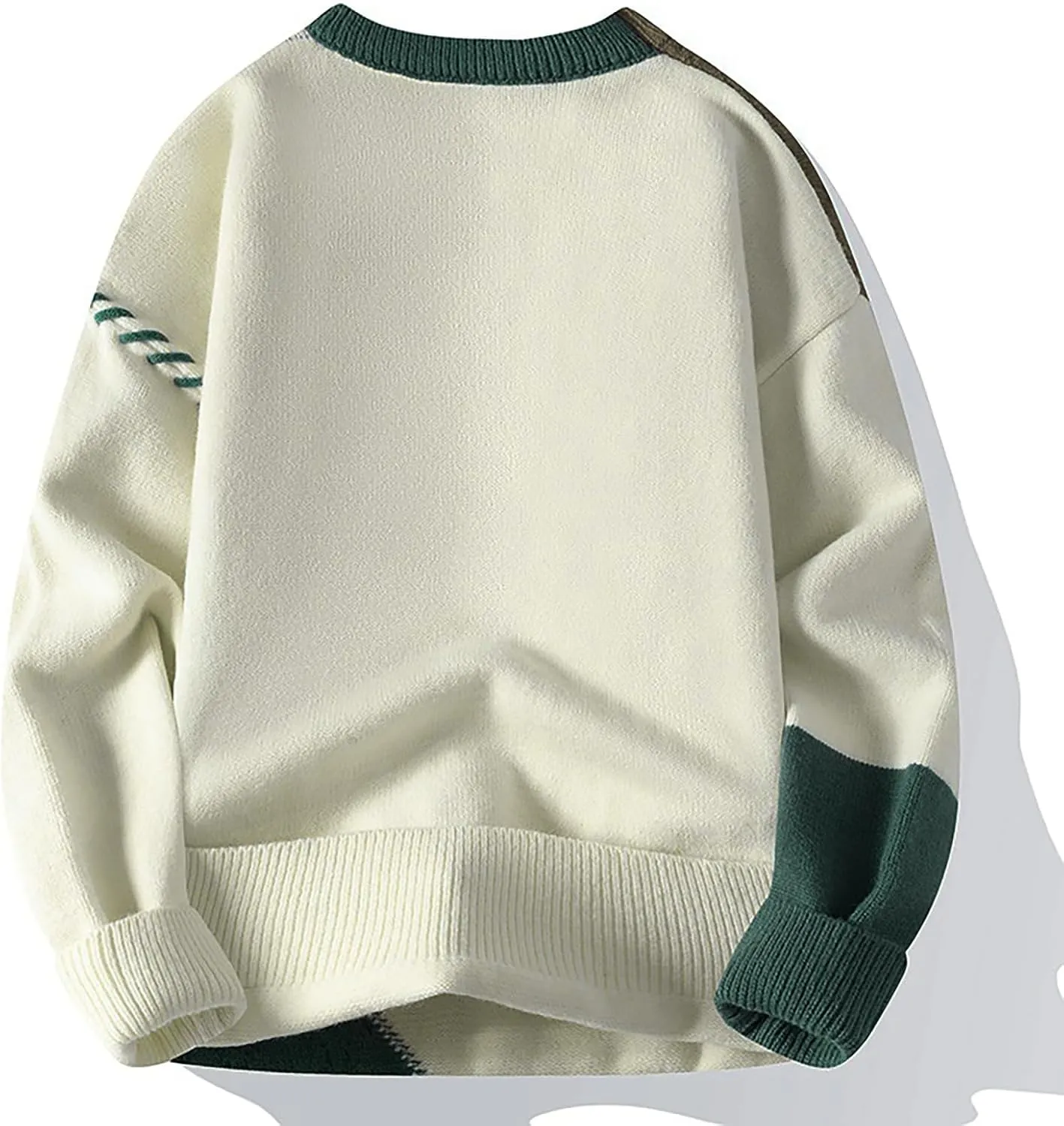 Mens Crewneck Sweater Pullover Color Block Patchwork Ribben Knited Sweaters Lightweight Long Sleeve Streetwear Tops