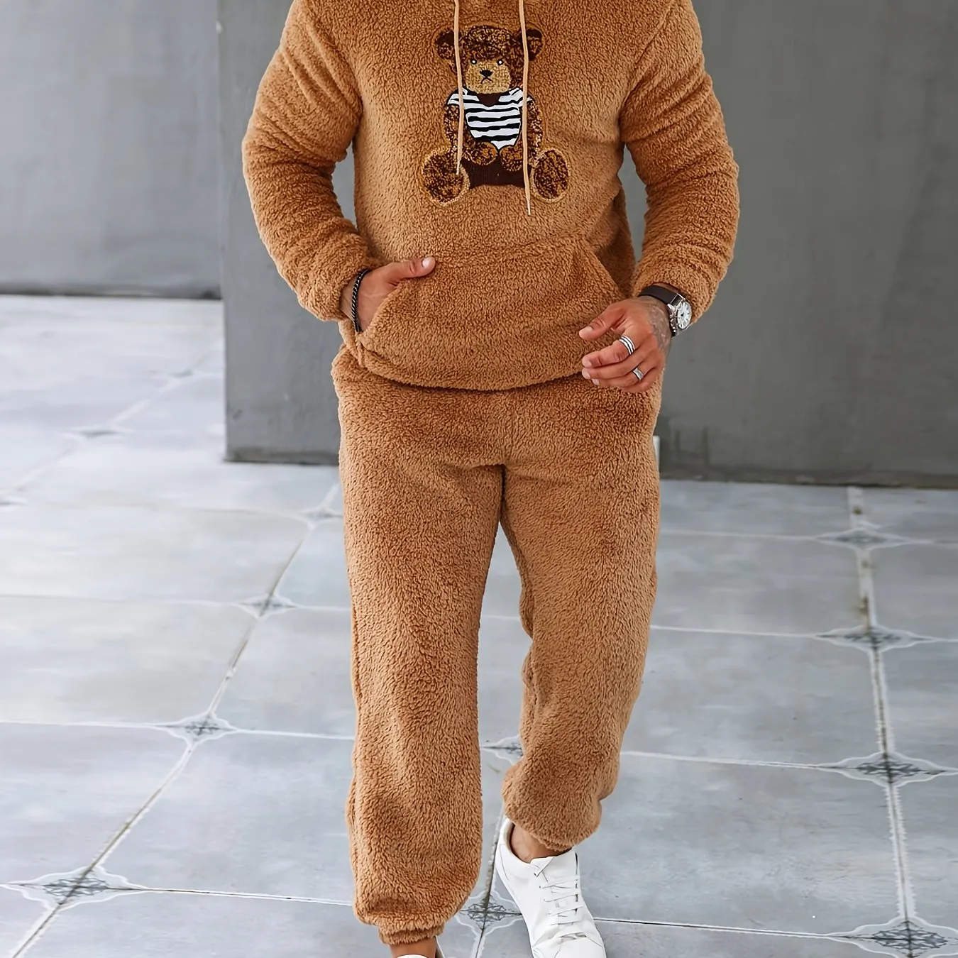 Men's Fleece Hoodie & Sweatpants Set, Casual Fall/Winter Outfit