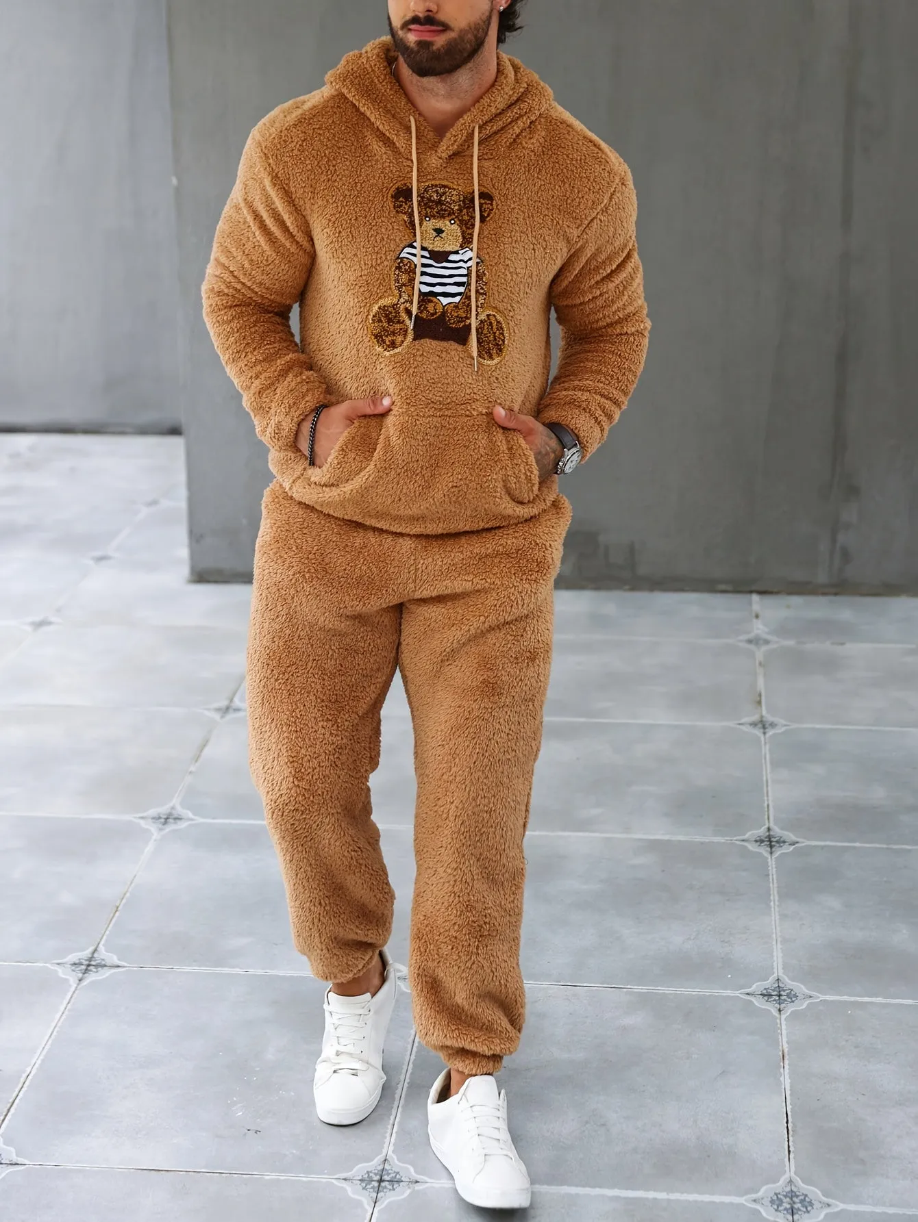 Men's Fleece Hoodie & Sweatpants Set, Casual Fall/Winter Outfit