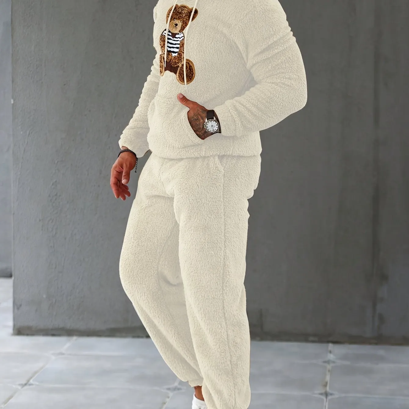 Men's Fleece Hoodie & Sweatpants Set, Casual Fall/Winter Outfit
