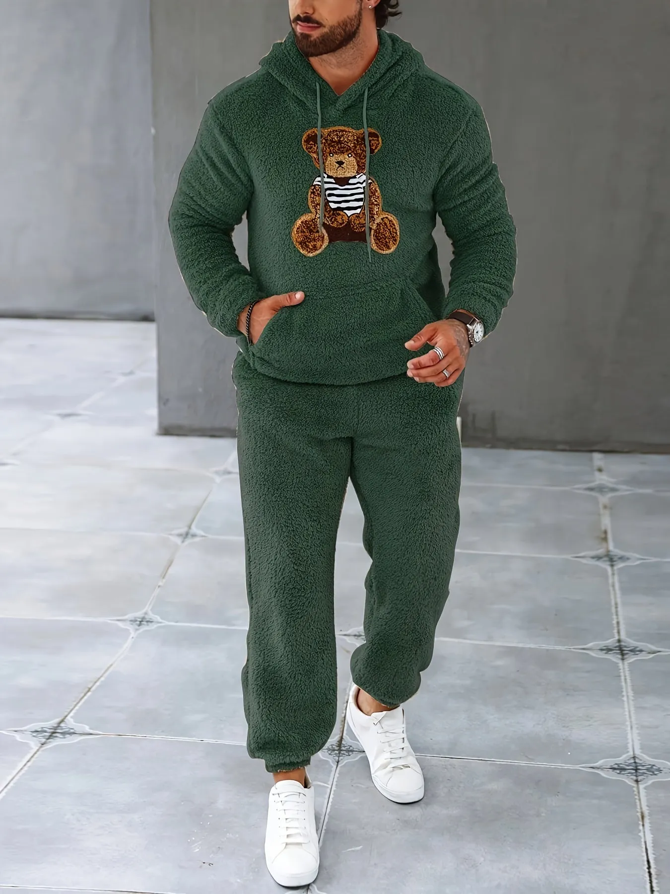 Men's Fleece Hoodie & Sweatpants Set, Casual Fall/Winter Outfit