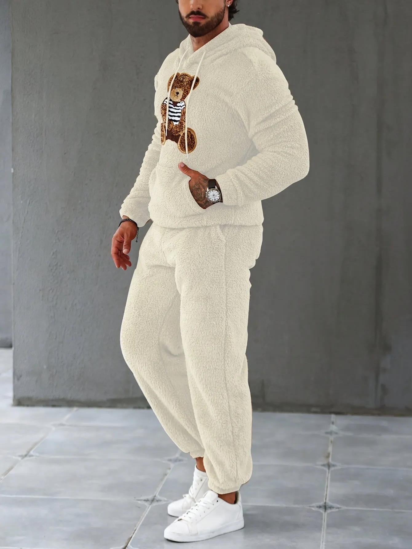 Men's Fleece Hoodie & Sweatpants Set, Casual Fall/Winter Outfit
