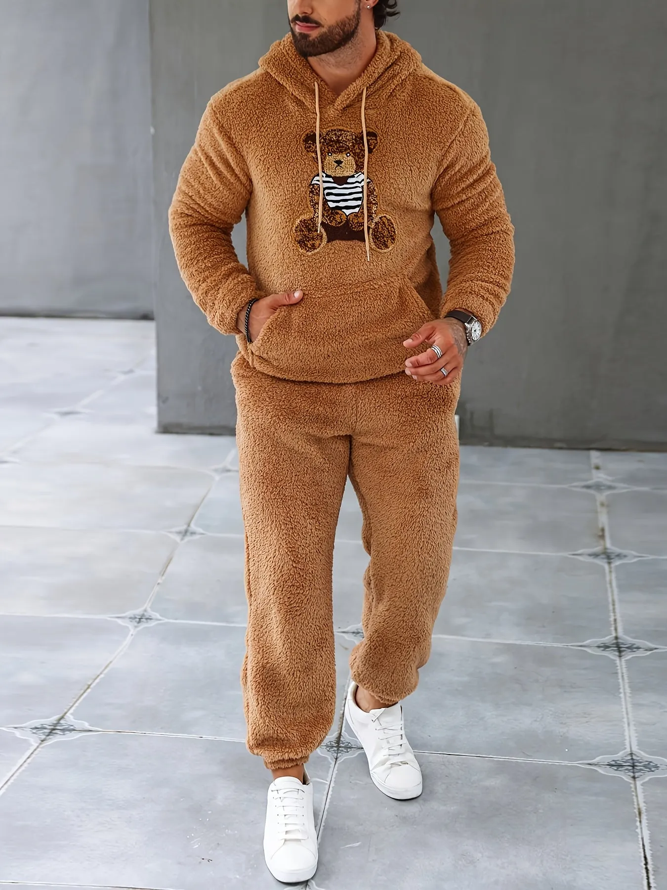 Men's Fleece Hoodie & Sweatpants Set, Casual Fall/Winter Outfit