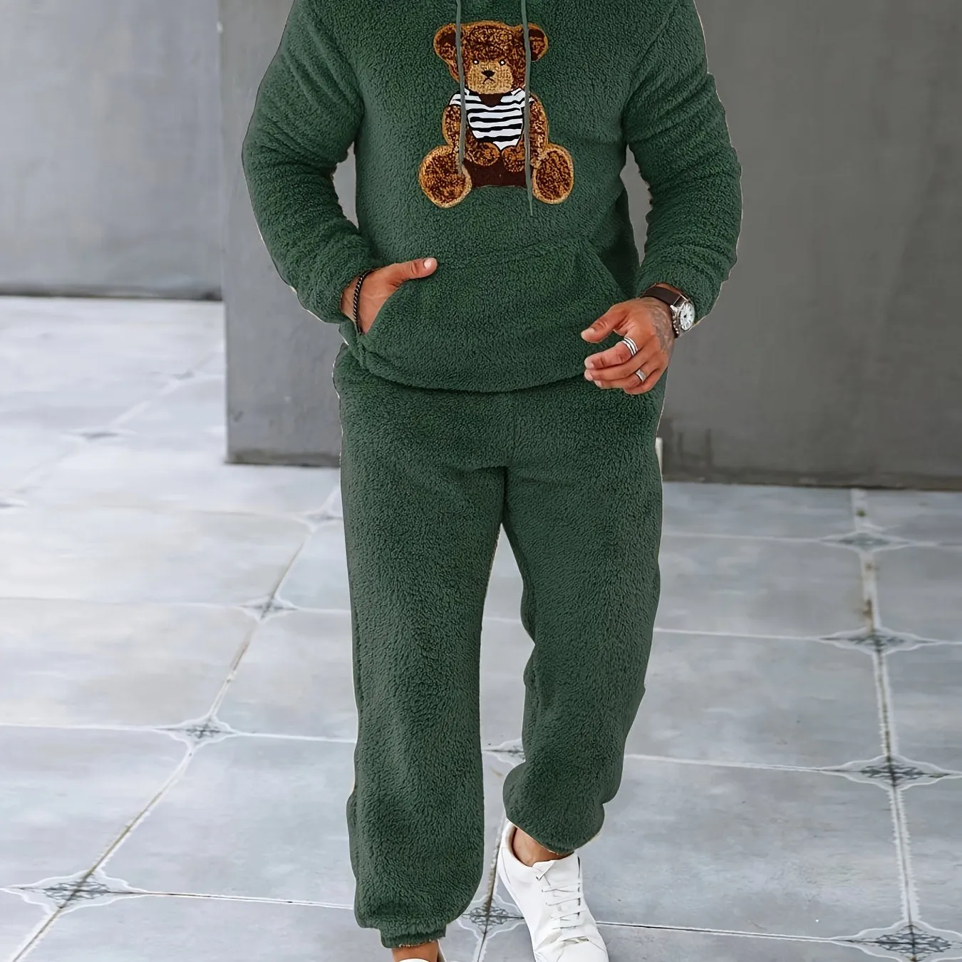 Men's Fleece Hoodie & Sweatpants Set, Casual Fall/Winter Outfit
